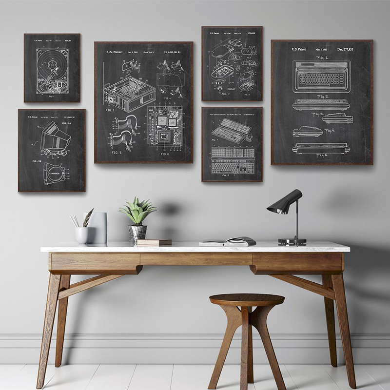 Office Tech Setup - Lot de 6 affiches murales vintage